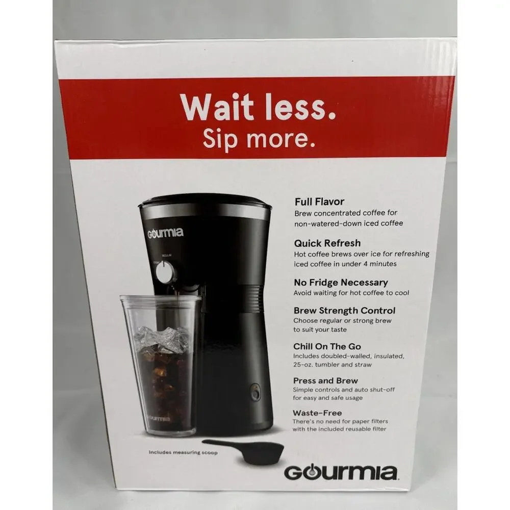 Gourmia Iced Coffee Maker with Brew-Strength Control Reusable Filter and Tumbler